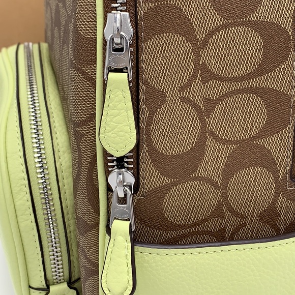 COACH NWT COURT BACKPACK IN SIGNATURE CANVAS KHAKI PALE LIME COLOR - Picture 11 of 16